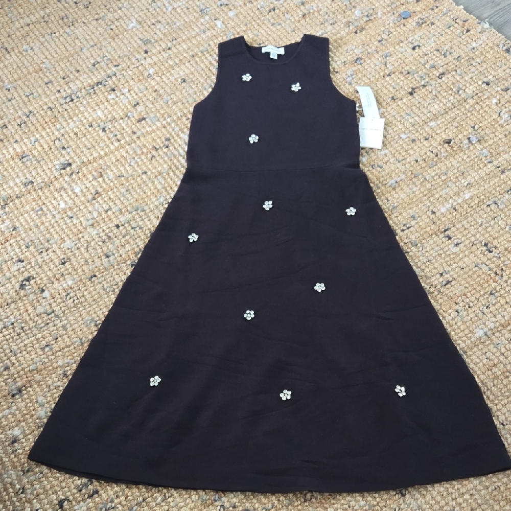 Free Assembly] Black Sleeveless A-Line Dress with Floral Embellishments
